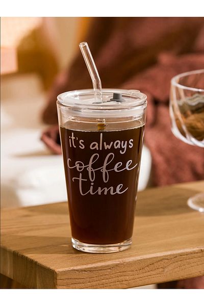 LC Waikiki Glass with Straw White Printed 400 ml