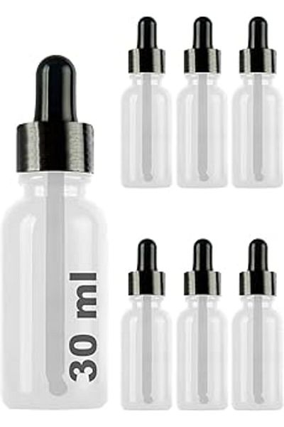 Epatim Afracam 30 ml Metal Cap Dropper Dropper Bottle Serum 30 Cc Glass Bottle 6 Pieces (Black Cap, Transparent
