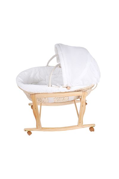 KIKIBEBE Wooden Moses Basket-wood With Stand And Wheel- Wood