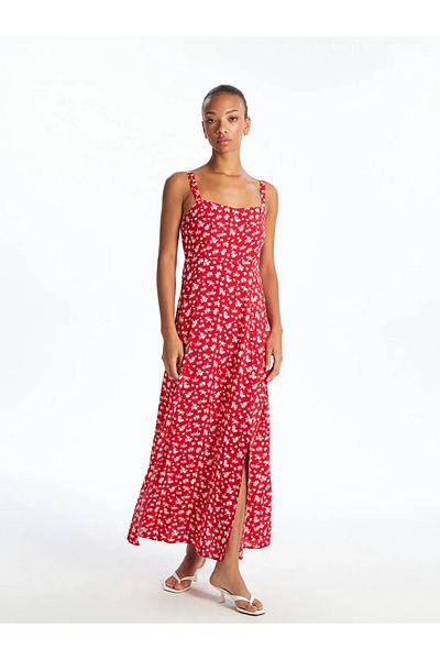 LC Waikiki Lcw Vision Red Square Neck Floral Strap Dress