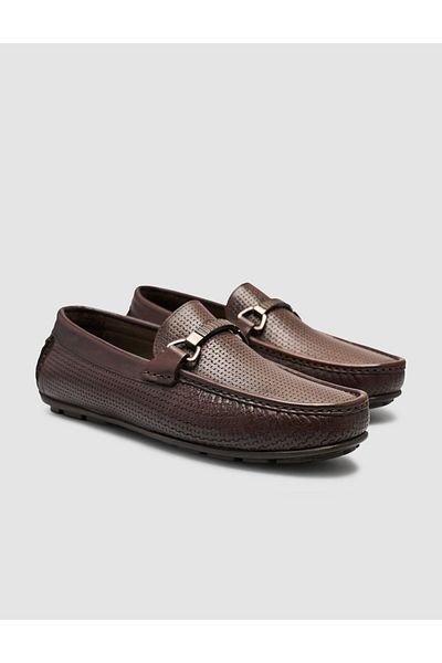 Cabani 100% Genuine Leather Brown Buckle Men's Loafer