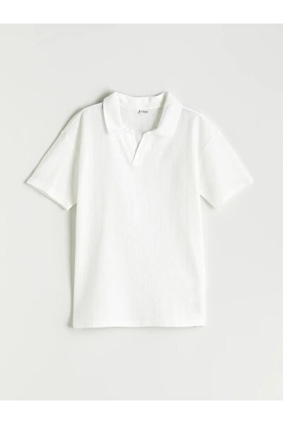 LC Waikiki LCW Kids Bej Polo Yaka Dokulu Erkek Çocuk Tişört