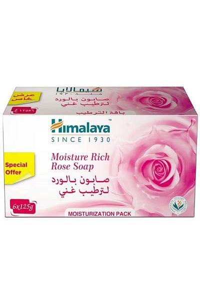 Himalaya Rose Soap Set for Intense Moisture, 6 Pieces, 6 x 125g