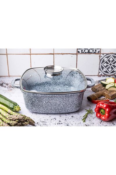 Klausberg Square pot with lid 28x28 cm, 6.5L – Klausberg KB 7532, non-stick marble coating, gray, induction