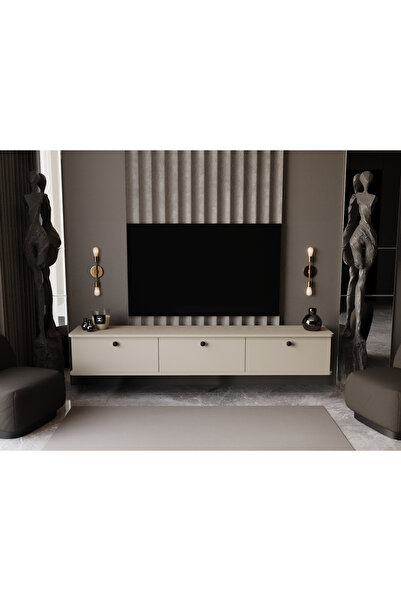 melura home LUNARIS TV ÜNİTESİ 180 CM 3 KAPAKLI OVAL KENAR %100 MDF DUVARA MONTE