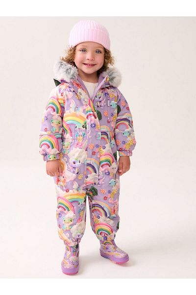 Next Baby Lilac Unicorn Patterned Fully Fleece Lined Hooded Water Resistant Astronaut Jumpsuit