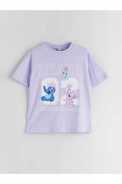 LC Waikiki Lcw Kids Lilac Crew Neck Stitch and Angel Printed Girl's T-Shirt