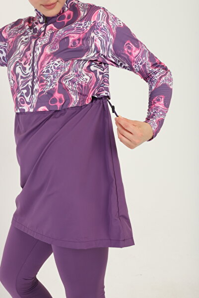 TRENDT MODA Üstü Paraşüt Kumaş Altı Riklalı Tayit Elbise Yanları Daralta Bilir Lastikli Tesettür Mayo Haşama