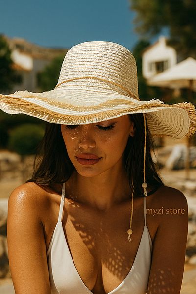 MYZİ STORE Women's Summer Wide Brim Straw Beach Hat (Size Adjustable)