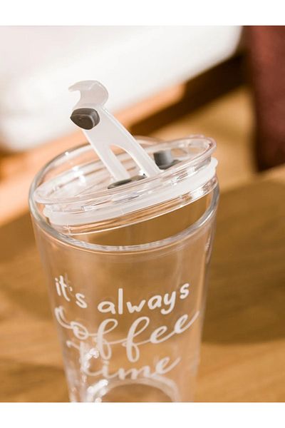 LC Waikiki Glass with Straw White Printed 400 ml
