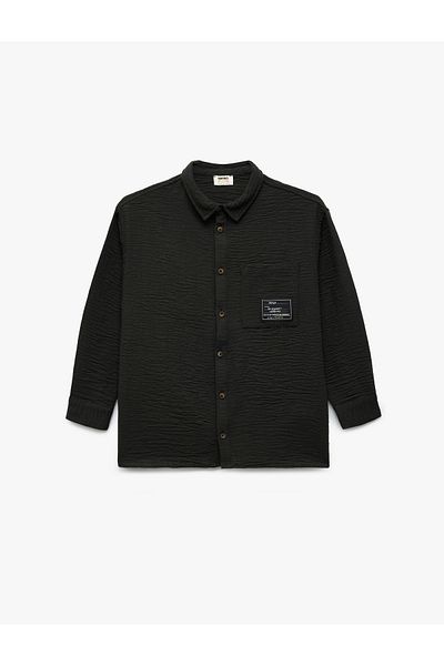 Koton Long Sleeve Buttoned Classic Collar Pocket Detailed Label Printed Shirt