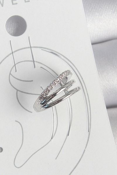 Clariss Brass Silver Color Zircon Stone 3 Row Model Women's Cartilage Earrings