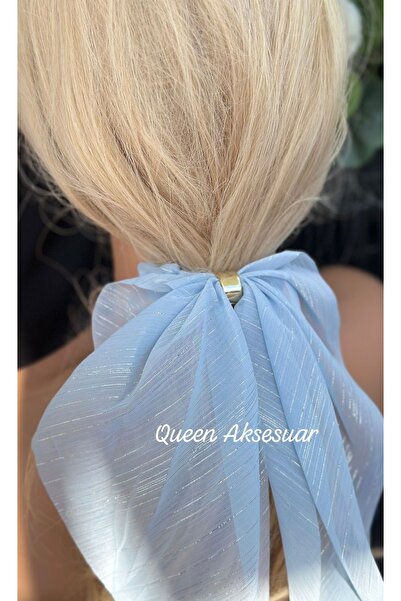 QUEEN AKSESUAR Broșă de lux Luna, cu design albastru auriu, din șifon argintiu, cu tul, cu coadă lungă, cu cataramă elastică