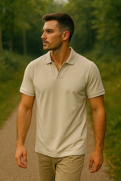 Maccali Men's Short Sleeve Cotton Stone Polo Neck Basic T-Shirt