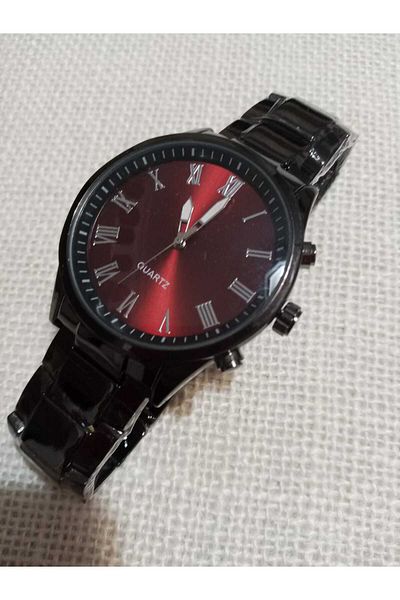Brality Black Steel Band Men's Wrist Watch... Burgundy Numeral Dial... Black Case 6079