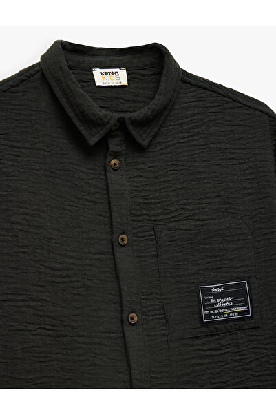 Koton Long Sleeve Buttoned Classic Collar Pocket Detailed Label Printed Shirt