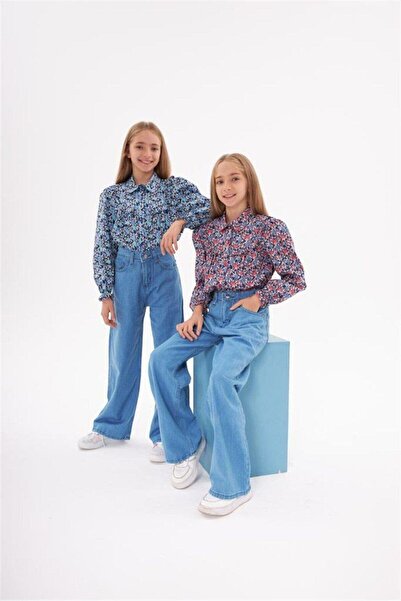 Marka Sensin Kids Girl's Long Sleeve Floral Patterned Shirt Jeans 2 Piece Set