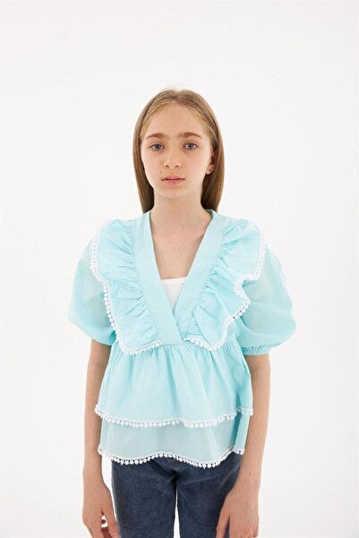 Marka Sensin Kids Girl's Embroidery Detailed Layered Shirt Jeans Leggings Set of 2