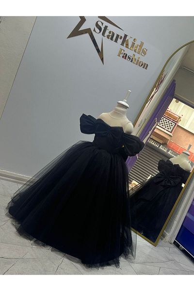 Star Kids Girls Black Noble Princess Dress – Wedding and Special Occasion Evening Dress with Fluffy Tulle Skirt