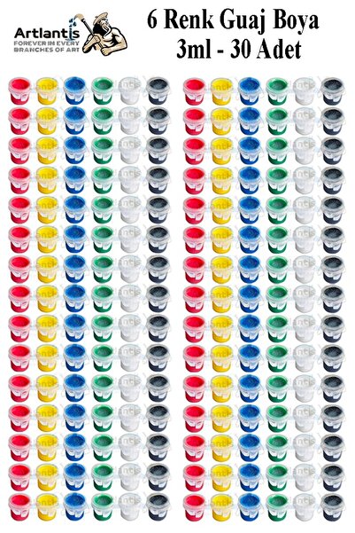 Artlantis Guaj Boya 3 ml 6 Renk 30 Paket Mini Küçük Guaj Boya Etkinlik Boyama...