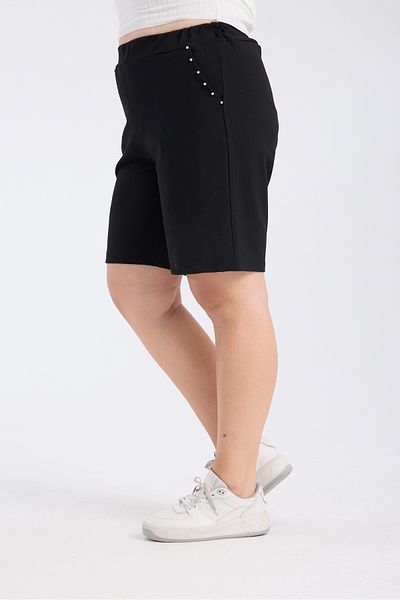 Gül Moda Black Pocket Stone Large Size Fabric Shorts G122-3