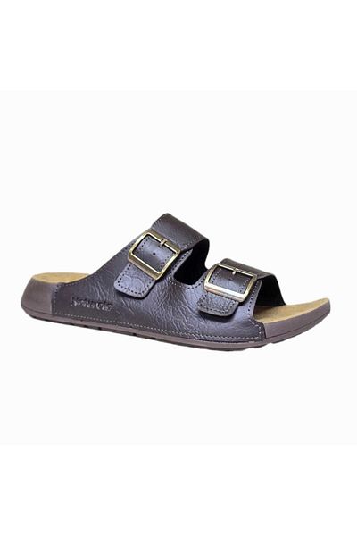 GEZER Men's Adjustable Double Banded Buckle Leather Slippers