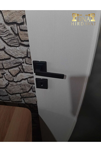 DNA HIRDAVAT SİYAH KARE ROZETLİ KAPI KOLU KAPI KİLİDİ MENTEŞE SET (1 TAKIM)