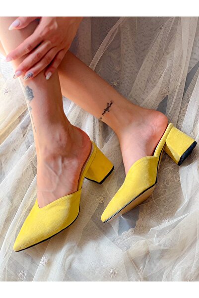 BERFONA Oasi̇s Yellow Suede 5 cm Heel Slippers