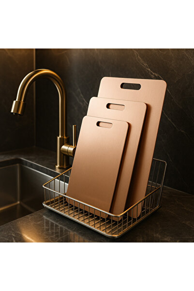 Gunesly 3-Piece Rose Gold Titanium Plated Stainless Steel Cutting Board, Antibacterial, 304 Quality. Healthy