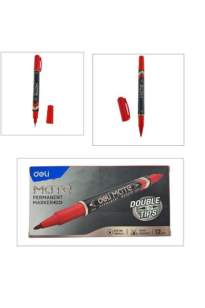 OEM Set 12 markere permanente rosii cu 2 varfuri de 0.5mm si 1mm, pentru suprafete diverse