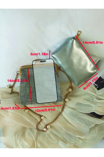 ÇANTA Sparkly Black Cross Shoulder Bag Detachable Strap Women's Hand Bag Stylish Evening Wedding Party Evening Dress Bag