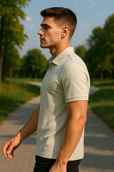 Maccali Men's Short Sleeve Zippered Basic Stone Polo Neck T-Shirt