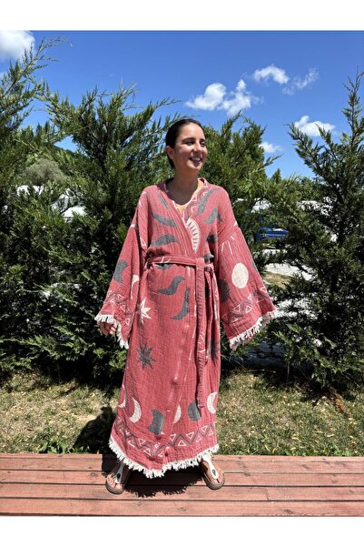 Bohoyasam Güneş Desenli Unisex Kaftan, %100 Organik Pamuk, Bohem Kimono, 3 Ka...