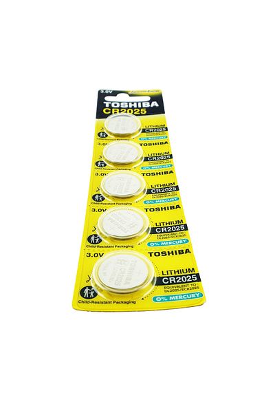 Toshiba Set of 5 lithium batteries 3V CR2025, coin type, Toshiba, in blister