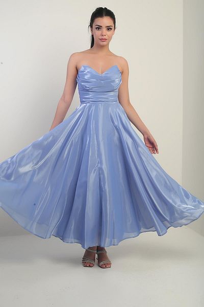 By Saygı Rochie midi din satin din organza cu căptușeală cu guler fără bretele Degaje pentru femei