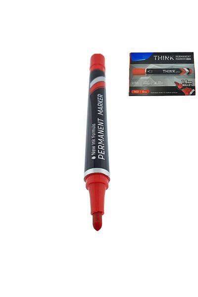 OEM Set of 12 red permanent markers, THINK U100, with 1.5MM round tip, for writing on any surface