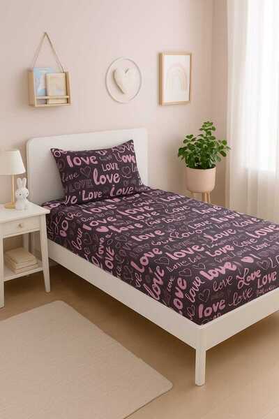 Loova Single Love Pattern Fitted Sheet Tskami 100% Cotton Luxury Fabric