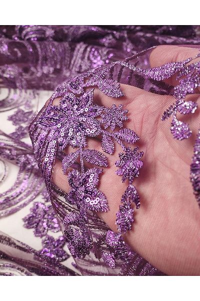 Kumaş Parça Burgundy Purple Intermittent Tone Sequin Tulle (Width 130 cm X Length 230 cm)