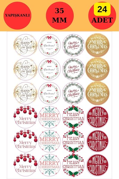 Emtory Home 24 Adet - 8 Çeşit Yılbaşı Sticker - Yılbaşı Hediye Sticker - Yılb...