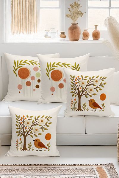 Bertille Home Set de 4 huse de pernă cu imprimare digitală dublă (aspect de broderie cu model de puncție)