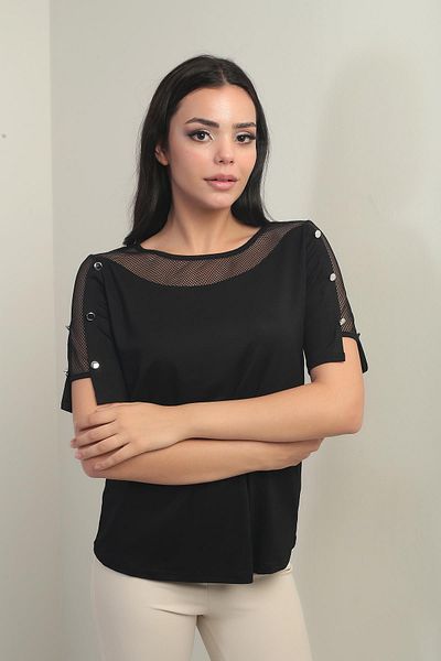 By Saygı Γυναικεία μπλούζα με λεπτομέρεια με διχτυωτό κουμπί από λύκρα