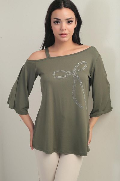 By Saygı Bluză de damă cu un singur umăr cu imprimeu de piatră din lycra