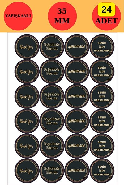 Emtory Home 24 Adet - Siyah Gold Teşekkürler ve Handmade Sticker - 4 Çeşit - ...