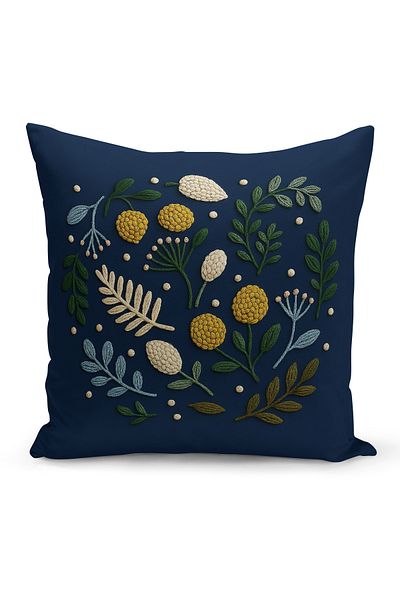 Bertille Home Double Side Digital Printed Throw Pillow Case (Punch/Punch Embroidery Pattern Look)