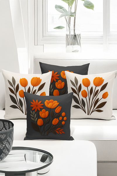 Bertille Home Set de 4 huse de pernă cu imprimare digitală dublă (aspect de broderie cu model de puncție)