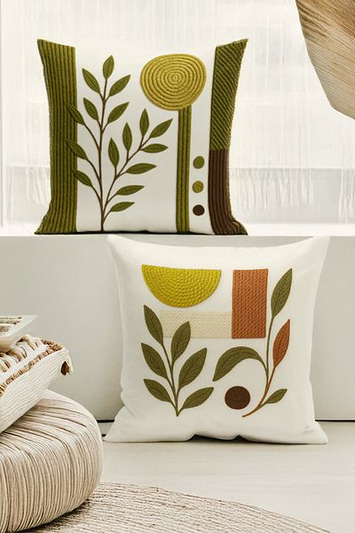 Bertille Home Set de 4 huse de pernă cu imprimare digitală dublă (aspect de broderie cu model de puncție)