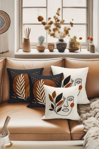 Bertille Home Set de 4 huse de pernă cu imprimare digitală dublă (aspect de broderie cu model de puncție)