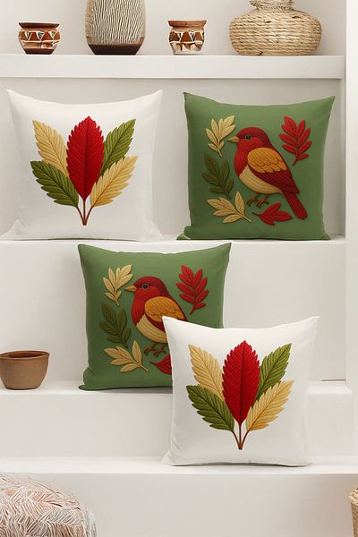 Bertille Home Σετ με 4 μαξιλαροθήκες με ψηφιακή εκτύπωση διπλής όψης (εμφάνιση μοτίβου κεντήματος Ponç/Punch)