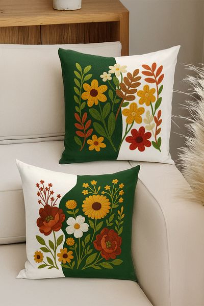 Bertille Home Set de 4 huse de pernă cu imprimare digitală dublă (aspect de broderie cu model de puncție)