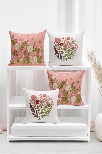 Bertille Home Σετ με 4 μαξιλαροθήκες με ψηφιακή εκτύπωση διπλής όψης (εμφάνιση μοτίβου κεντήματος Ponç/Punch)